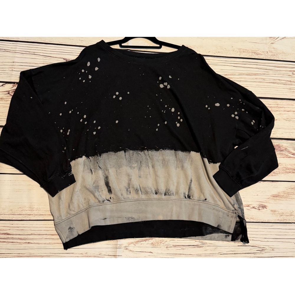 Like Love Women Black Bleach Splatter Dip Dye Oversized Sweatshirt 3XL